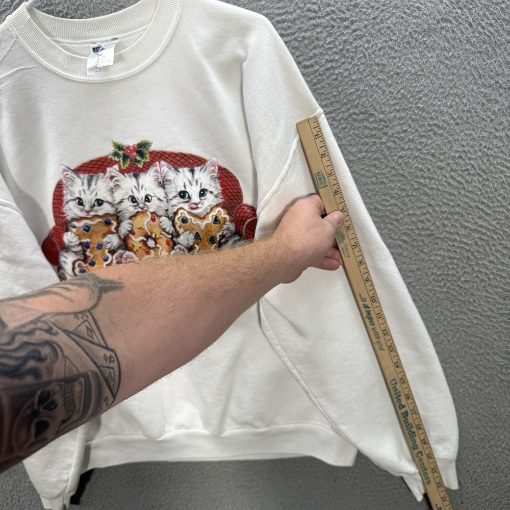 Vintage Jerzees Sweatshirt Womens XL White Crewneck Cats Winter Christmas Y2K - Picture 5 of 12